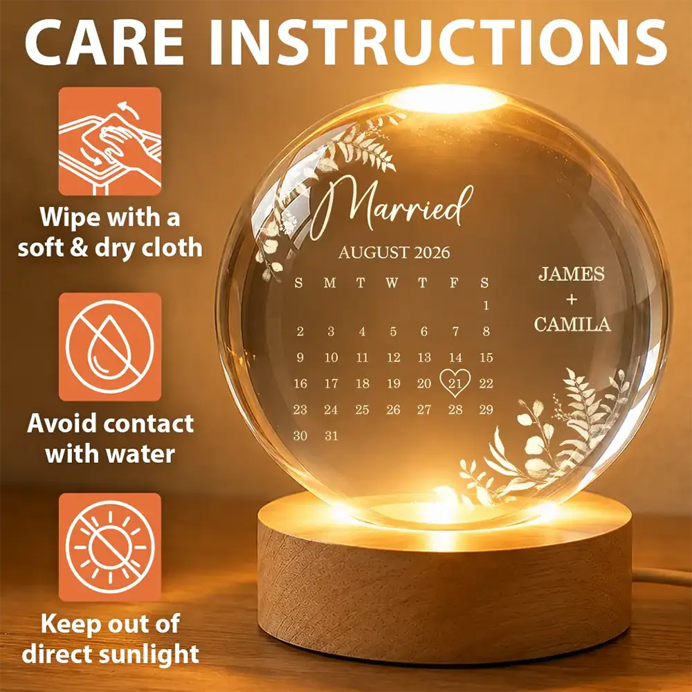 Gift For Couples, Gift For Husband, Gift For Wife, Gift For Boyfriend, Gift For Girlfriend, Love - Calendar Wedding Keepsake - Personalized Crystal Globe Lamp