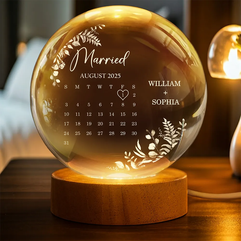 Gift For Couples, Gift For Husband, Gift For Wife, Gift For Boyfriend, Gift For Girlfriend, Love - Calendar Wedding Keepsake - Personalized Crystal Globe Lamp