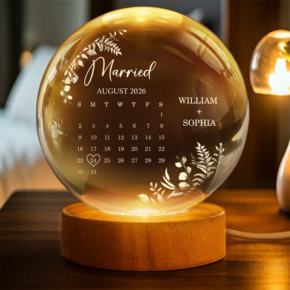 Calendar Wedding Keepsake - Personalized Crystal Globe Lamp
