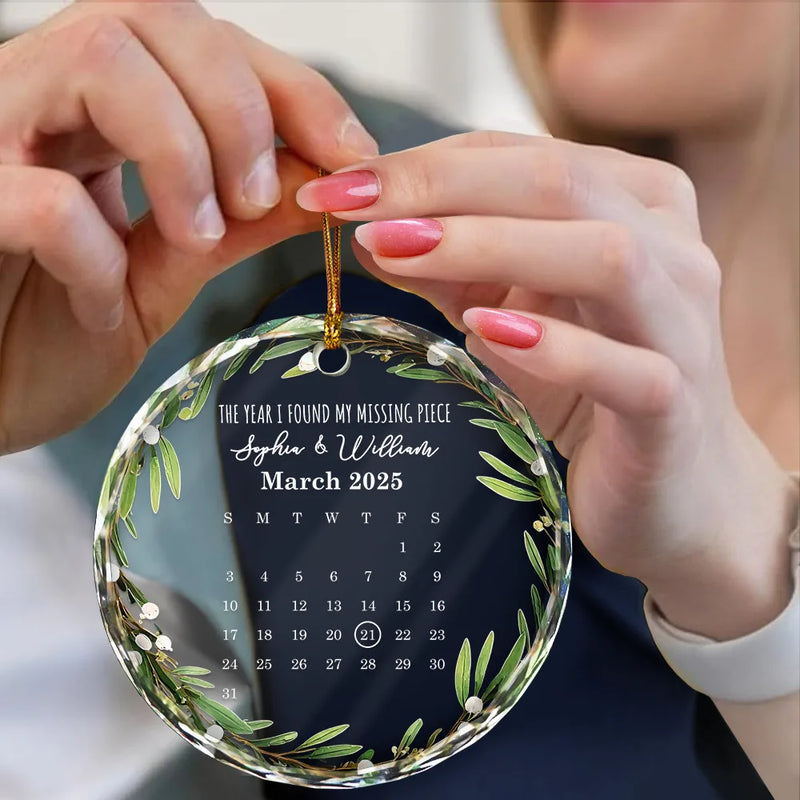 Christmas,Gift For Couples,Gift For Husband,Gift For Wife,Gift For Boyfriend,Gift For Girlfriend,Happy - Calendar Where Our Story Began - Personalized Circle Glass Ornament