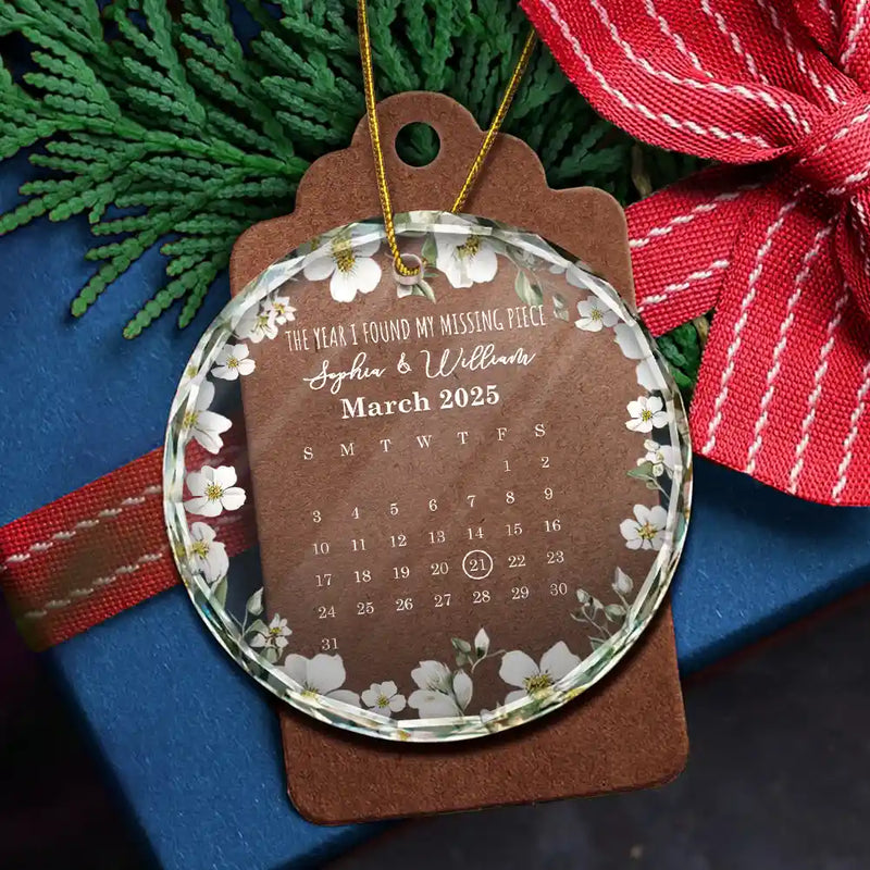 Christmas,Gift For Couples,Gift For Husband,Gift For Wife,Gift For Boyfriend,Gift For Girlfriend,Happy - Calendar Where Our Story Began - Personalized Circle Glass Ornament