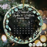 Christmas,Gift For Couples,Gift For Husband,Gift For Wife,Gift For Boyfriend,Gift For Girlfriend,Happy - Calendar Where Our Story Began - Personalized Circle Glass Ornament