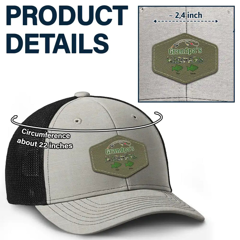 Gift For Husband, Gift For Grandpa, Fishing, Dad's Hobby - Camouflage Grandpa Dad’s Keepers - Personalized Leather Patch Hat