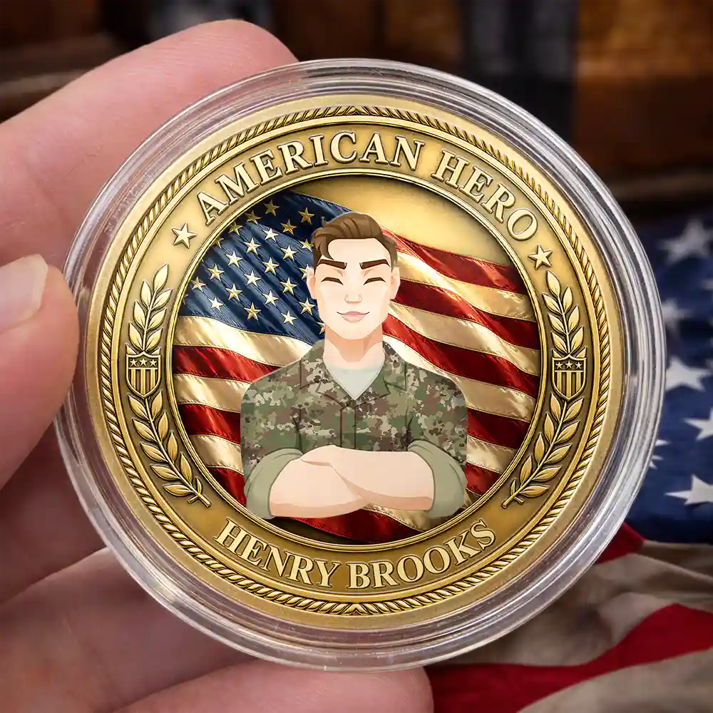 America 250th,Independence Day,Family,Proud,Vector - Camouflage Man Woman American Hero - Personalized Commemorative Keepsake Coin