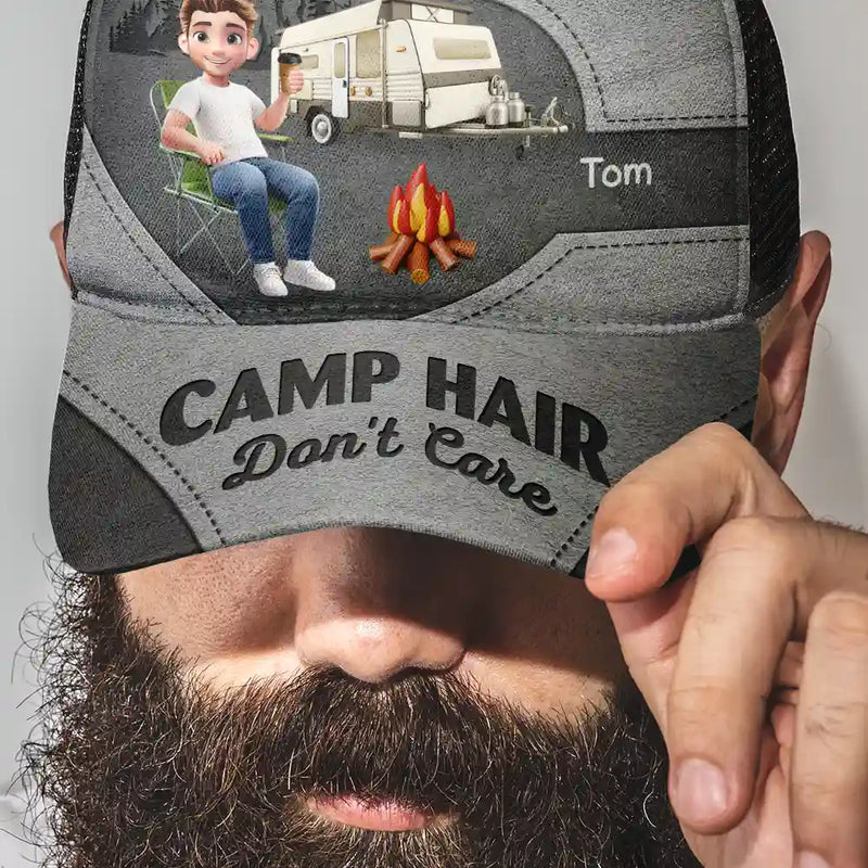 Camping,Campsite,Gift For Yourself,Gift For Women,Gift For Wife,Gift For Mother,Gift For Girlfriend,Happy,Gift For Men - Camp Hair Don't Care Camping - Personalized Mesh-back Casual Cap
