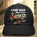 Camping,Campsite,Gift For Yourself,Gift For Women,Gift For Wife,Gift For Mother,Gift For Girlfriend,Happy,Gift For Men - Camp Hair Don't Care Camping - Personalized Vintage Washed Denim Cap
