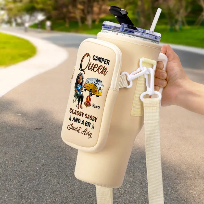 Camping,Happy,Gift For Women,Gift For Yourself - Camper Queen Classy Sassy - Personalized Bottle Carrier Bag