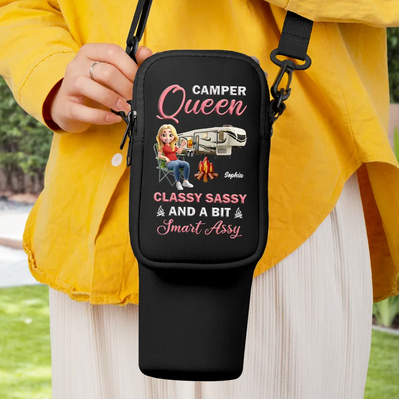 Camping,Happy,Gift For Women,Gift For Yourself - Camper Queen Classy Sassy - Personalized Bottle Carrier Bag