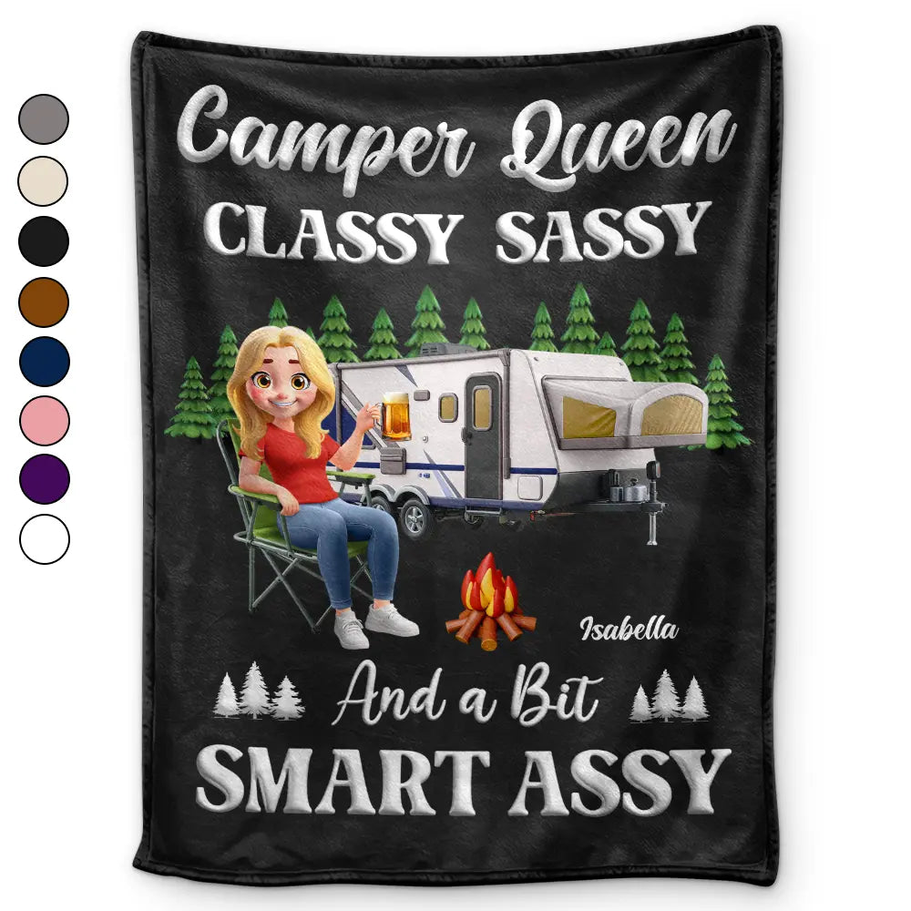 Camper Queen Classy Sassy - Personalized Fleece Blanket, Sherpa Blanket