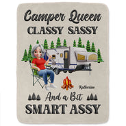 Gift For Yourself, Gift For Women, Happy, Camping - Camper Queen Classy Sassy - Personalized Fleece Blanket, Sherpa Blanket