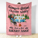 Gift For Yourself, Gift For Women, Happy, Camping - Camper Queen Classy Sassy - Personalized Fleece Blanket, Sherpa Blanket