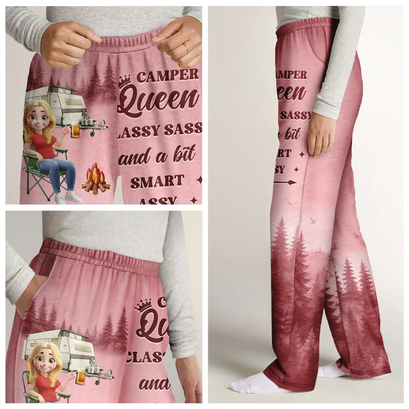 Gift For Yourself,Gift For Women,Happy,Camping - Camper Queen Classy Sassy - Personalized Pajama Pants