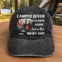 Camping, Happy, Gift For Women, Gift For Yourself - Camper Queen Classy Sassy - Personalized Vintage Washed Denim Cap