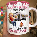 Gift For Women, Gift For Yourself, Camping, Campsite, Happy - Camper Queen Classy Sassy - Personalized White Edge-to-Edge Mug