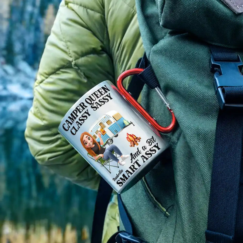 Campsite,Camping,Funny,Gift For Women,Gift For Yourself - Camper Queen Classy Sassy 3D Effect - Personalized Carabiner Mug