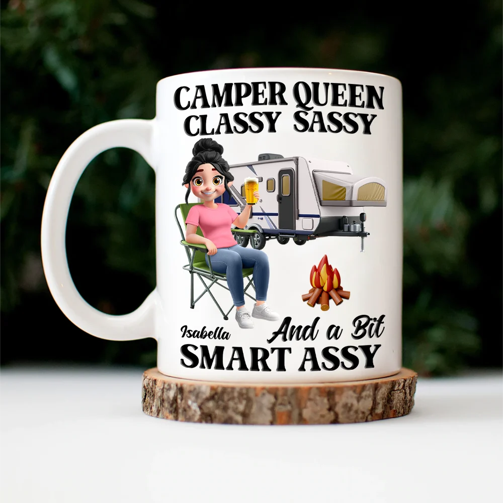 Gift For Yourself,Gift For Women,Camping,Campsite,Happy - Camper Queen Classy Sassy 3D Effect - Personalized Mug