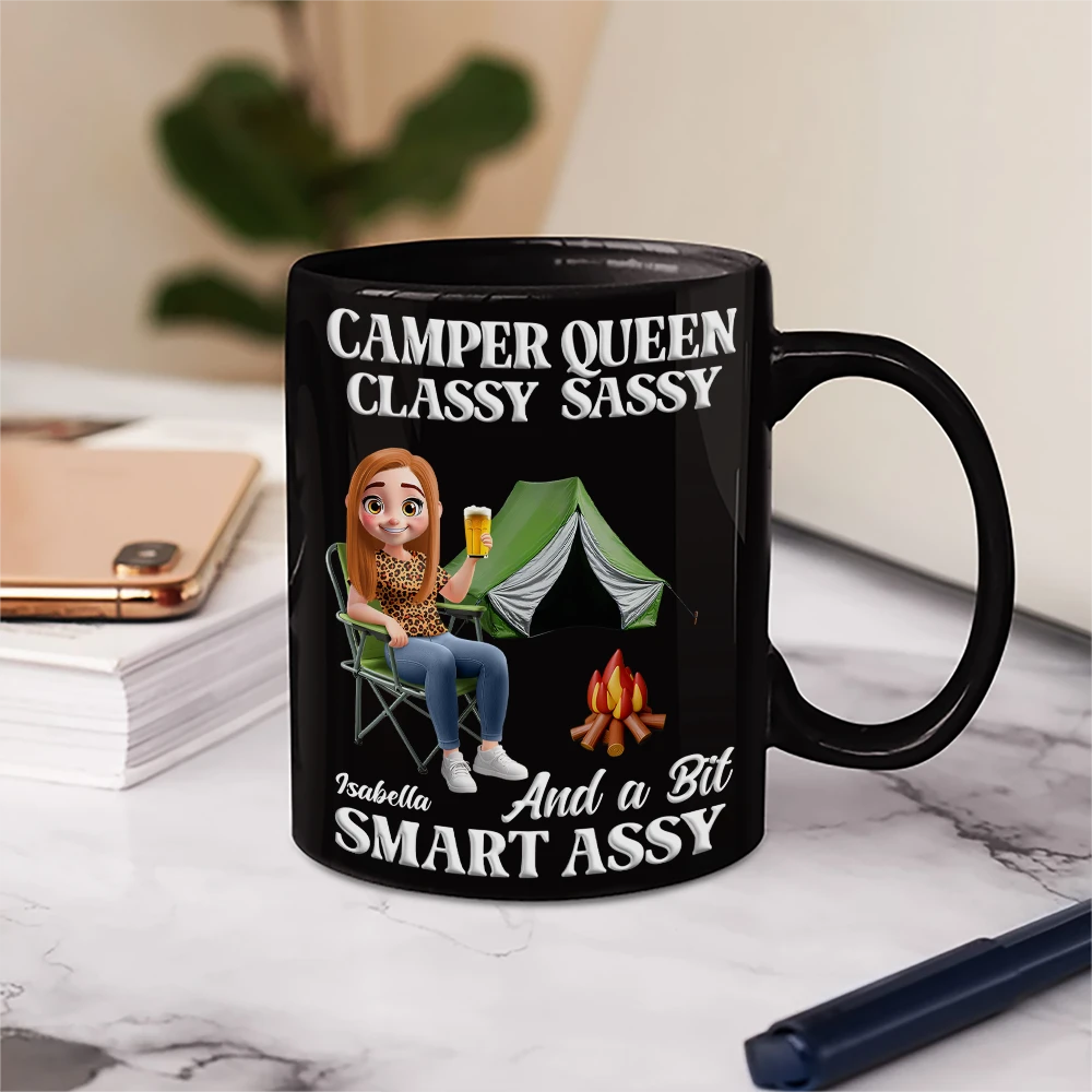 Gift For Yourself,Gift For Women,Camping,Campsite,Happy - Camper Queen Classy Sassy 3D Effect - Personalized Mug