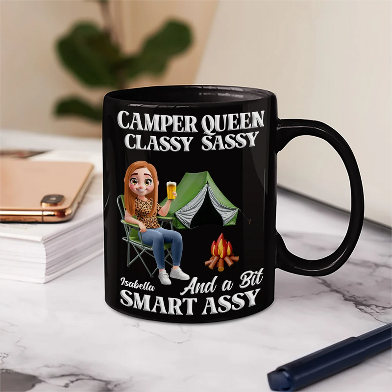 Gift For Yourself,Gift For Women,Camping,Campsite,Happy - Camper Queen Classy Sassy 3D Effect - Personalized Mug