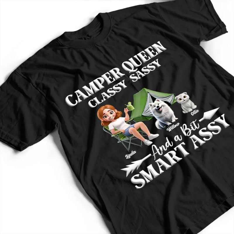 Gift For Yourself,Gift For Women,Happy,Camping - Camper Queen Classy Sassy Dog Cat - Personalized T Shirt