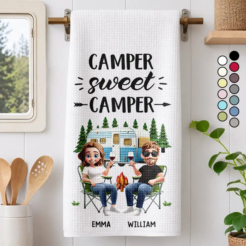 Camping,Campsite,Couple's Hobby,Gift For Couples,Gift For Wife - Camper Sweet Camper Camping Couple - Personalized Kitchen Towel