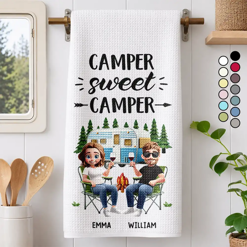 Camping,Campsite,Couple's Hobby,Gift For Couples,Gift For Wife - Camper Sweet Camper Camping Couple - Personalized Kitchen Towel