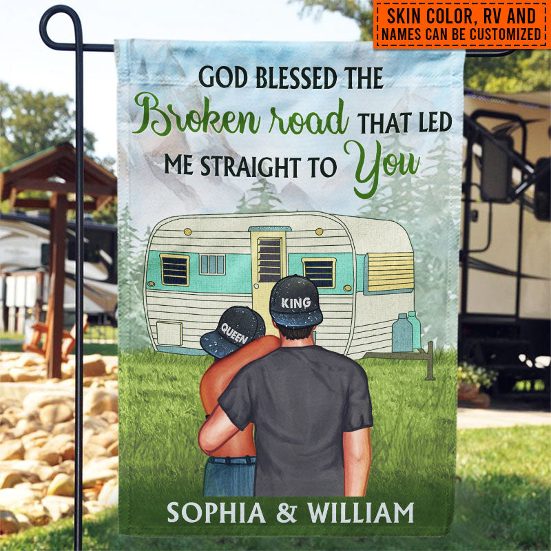 Camping Couple Campers Travelers God Blessed Custom Flag