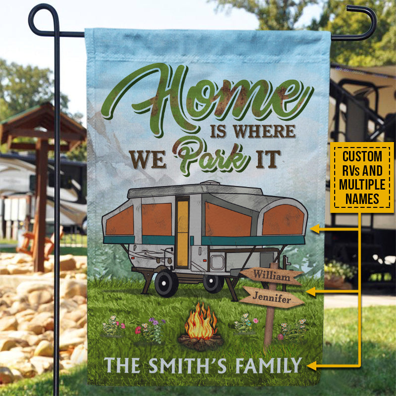 Camping Home Is Where We Park It Custom Flag