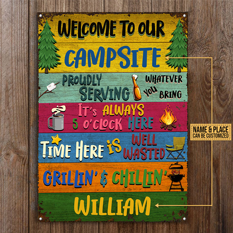 Camping Proudly Serving Custom Classic Metal Signs, Camping Decoration, Camping Gift