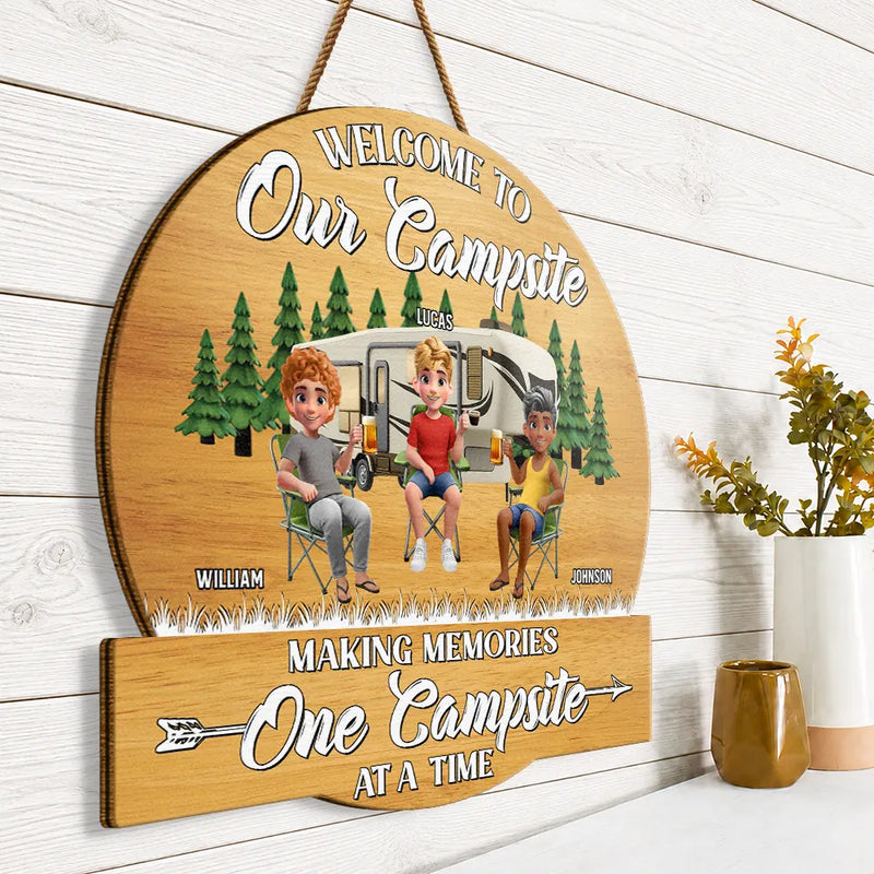 Camping Besties Welcome To Our Camper - Personalized Custom Shaped Wood Sign