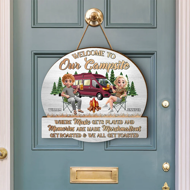 Camping,Campsite,Gift For Bestie,Best friends' Hobby - Camping Besties Welcome To Our Camper - Personalized Custom Shaped Wood Sign