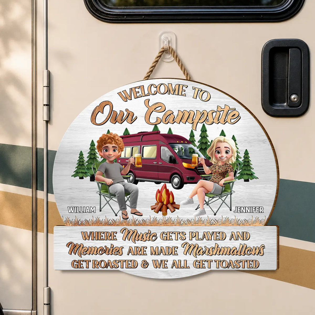 Camping Besties Welcome To Our Camper - Personalized Custom Shaped Wood Sign