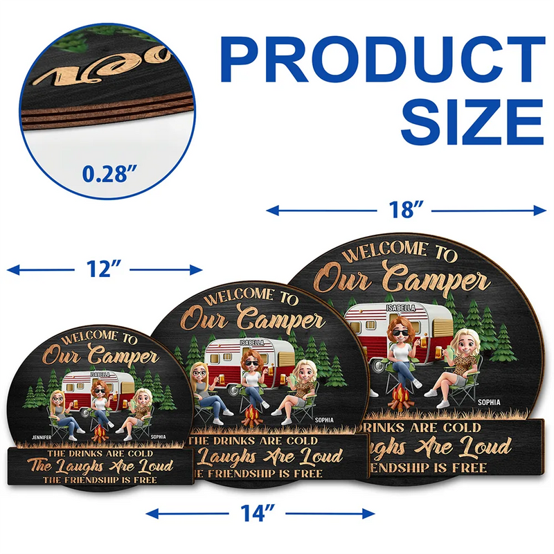 Camping,Campsite,Gift For Bestie,Best friends' Hobby - Camping Besties Welcome To Our Camper - Personalized Custom Shaped Wood Sign