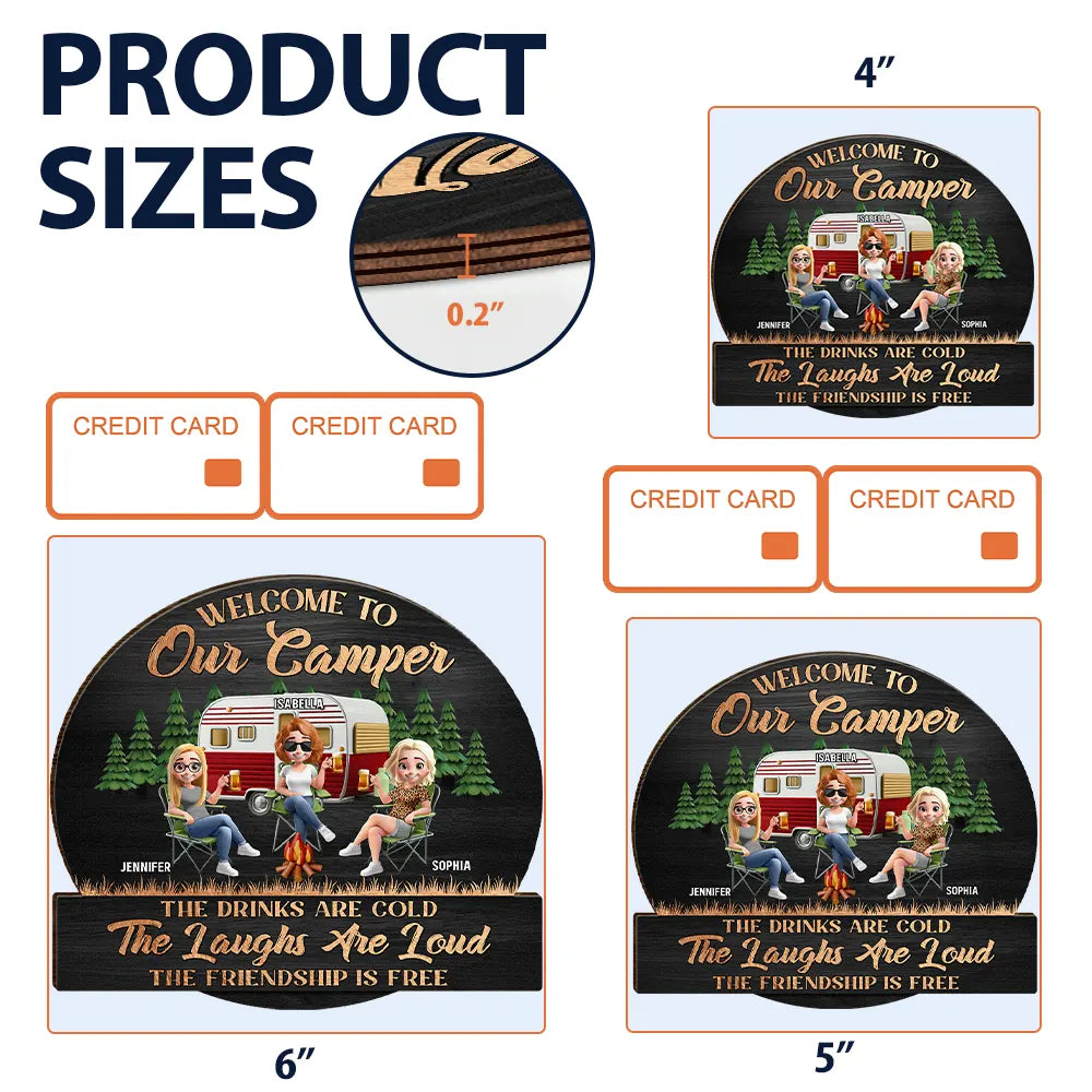 Camping Besties Welcome To Our Camper - Personalized Custom Shaped Wood Sign