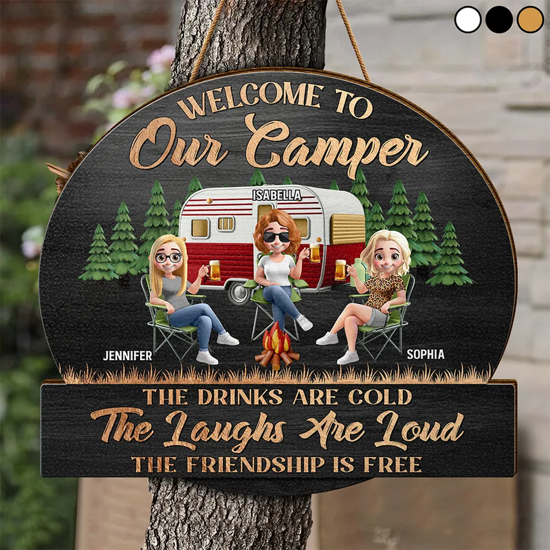 Camping,Campsite,Gift For Bestie,Best friends' Hobby - Camping Besties Welcome To Our Camper - Personalized Custom Shaped Wood Sign