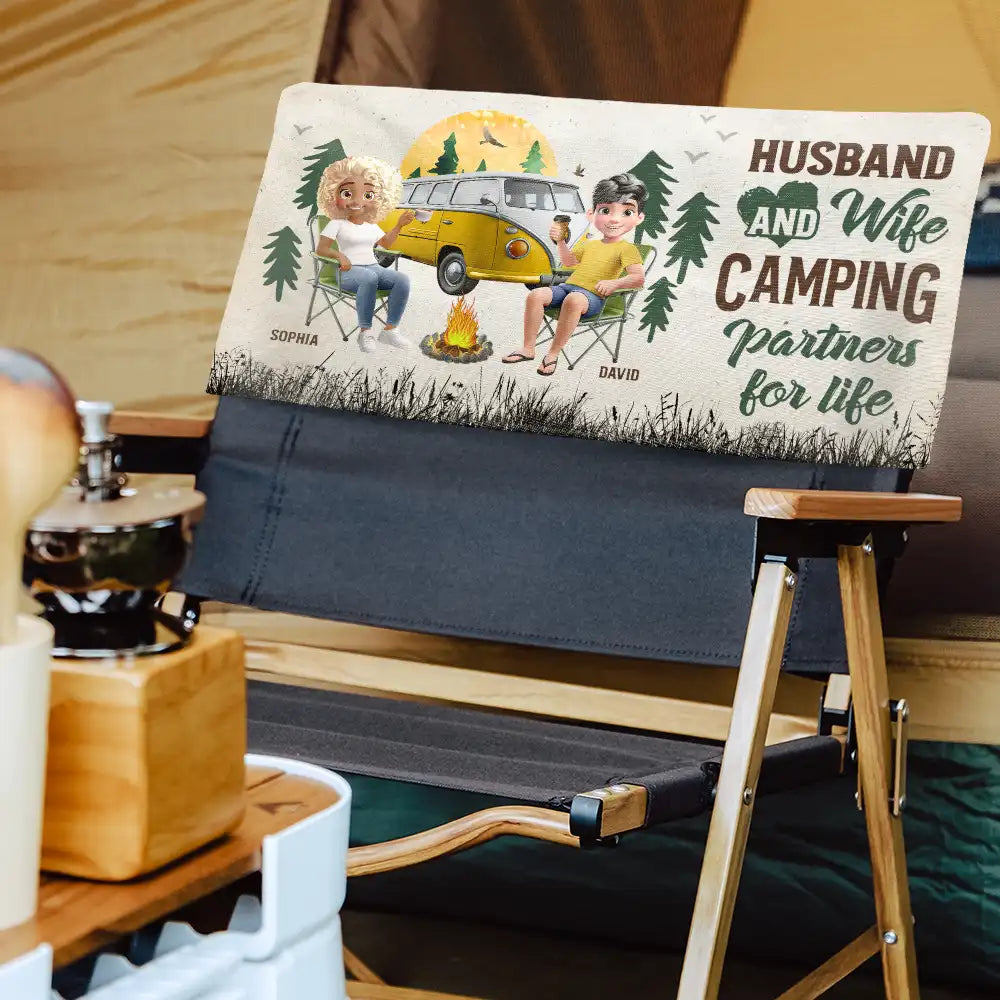 Gift For Couples, Gift For Husband, Gift For Wife, Gift For Men, Gift For Women, Camping, Happy, Summer - Camping Couple Husband And Wife Camping Partners For Life - Personalized Folding Chair Cover