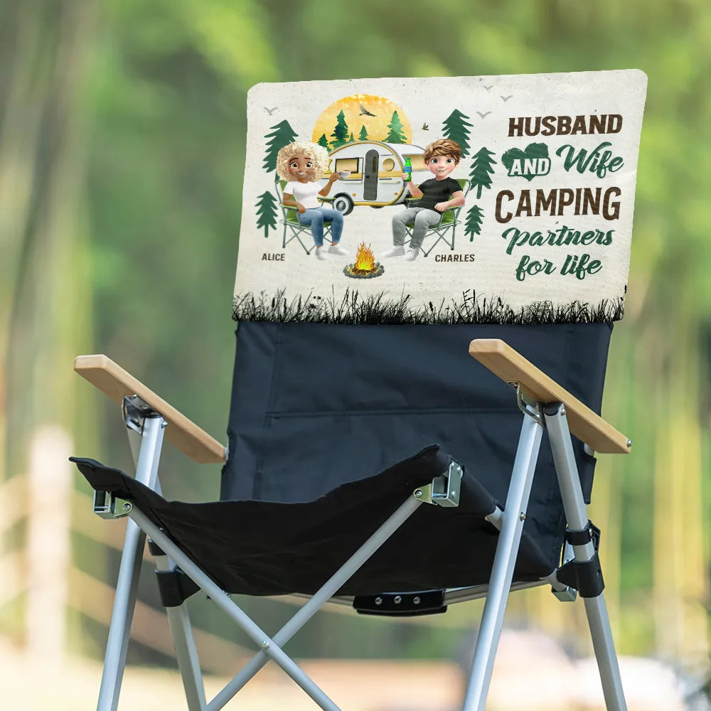 Gift For Couples, Gift For Husband, Gift For Wife, Gift For Men, Gift For Women, Camping, Happy, Summer - Camping Couple Husband And Wife Camping Partners For Life - Personalized Folding Chair Cover