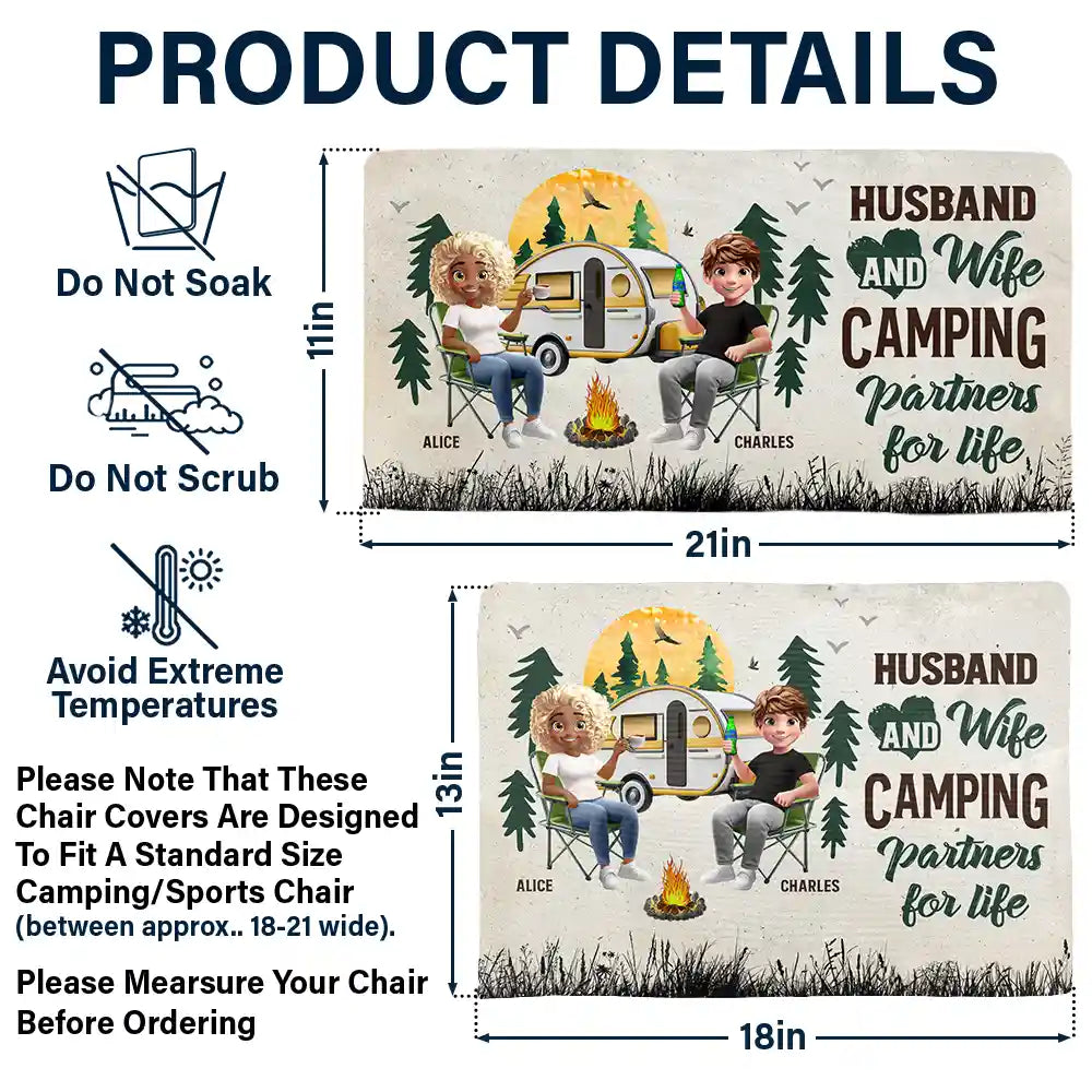 Gift For Couples, Gift For Husband, Gift For Wife, Gift For Men, Gift For Women, Camping, Happy, Summer - Camping Couple Husband And Wife Camping Partners For Life - Personalized Folding Chair Cover