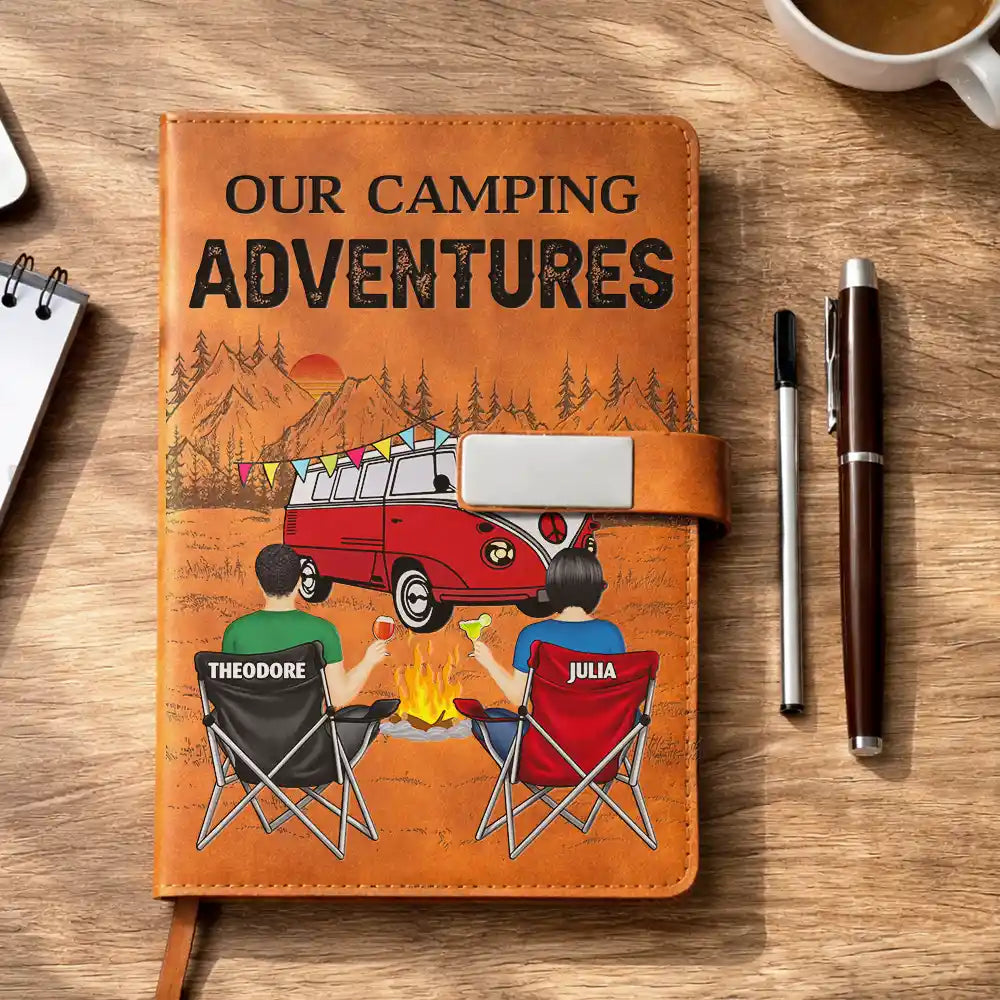 Gift For Couples,Old Couples,Gift For Husband,Gift For Wife,Gift For Boyfriend,Gift For Girlfriend,LGBT,Camping,Love,Travel - Camping Couple The Adventure Book - Personalized Leather Notebook Set