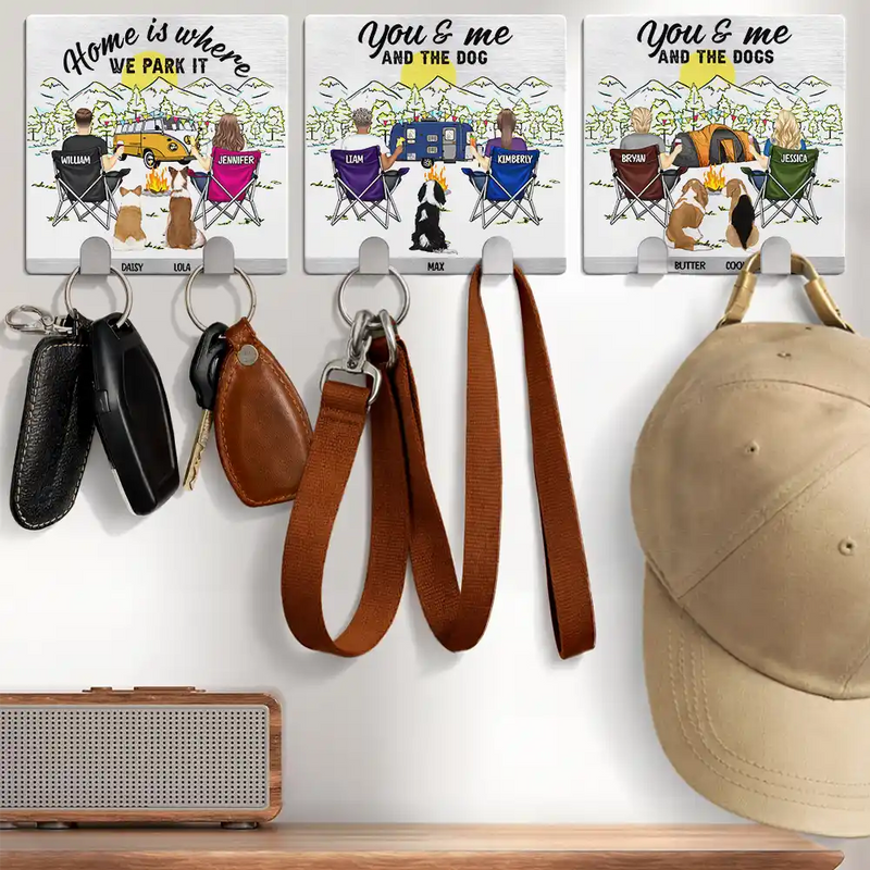 Couple's Hobby,Camping,Pet Couple,Gift For Couples,Happy - Camping Couple You And Me And The Dogs Back - Personalized Mini Key Hook