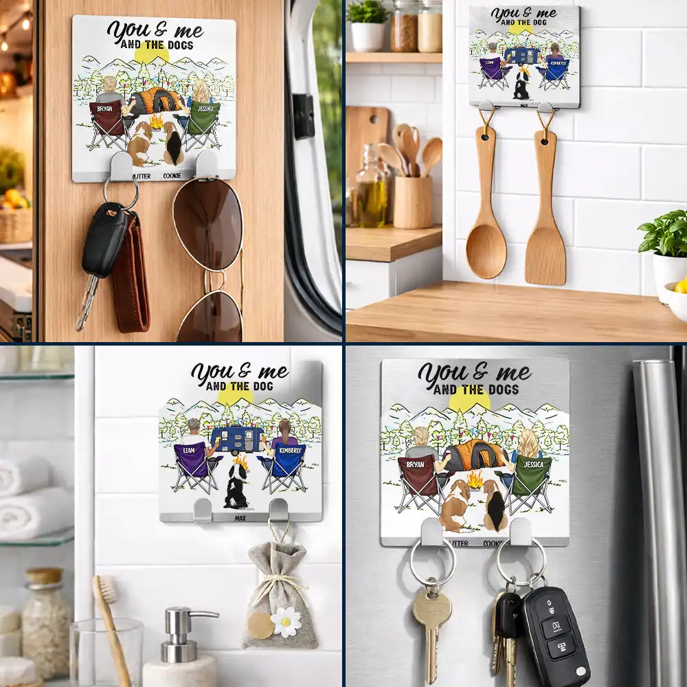 Couple's Hobby,Camping,Pet Couple,Gift For Couples,Happy - Camping Couple You And Me And The Dogs Back - Personalized Mini Key Hook