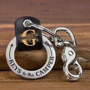 Gift For Father, Gift For Husband, Camping, Campsite, Funny - Camping Dad Mom Keys To The Camper Monogram Initial - Personalized Leather Coordinates Keychain