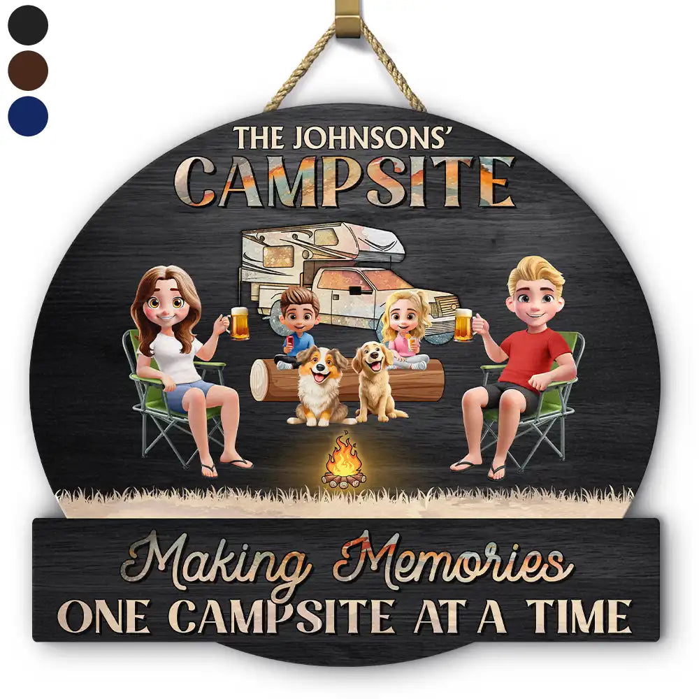 Family,Camping,Campsite,Happy - Camping Family Making Memories 3D Effect - Personalized Custom Shaped Wood Sign