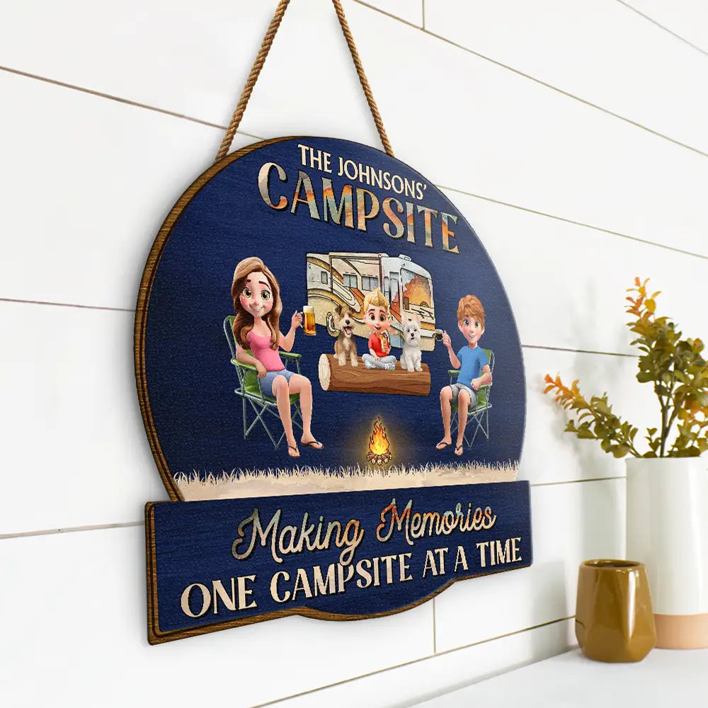 Family,Camping,Campsite,Happy - Camping Family Making Memories 3D Effect - Personalized Custom Shaped Wood Sign