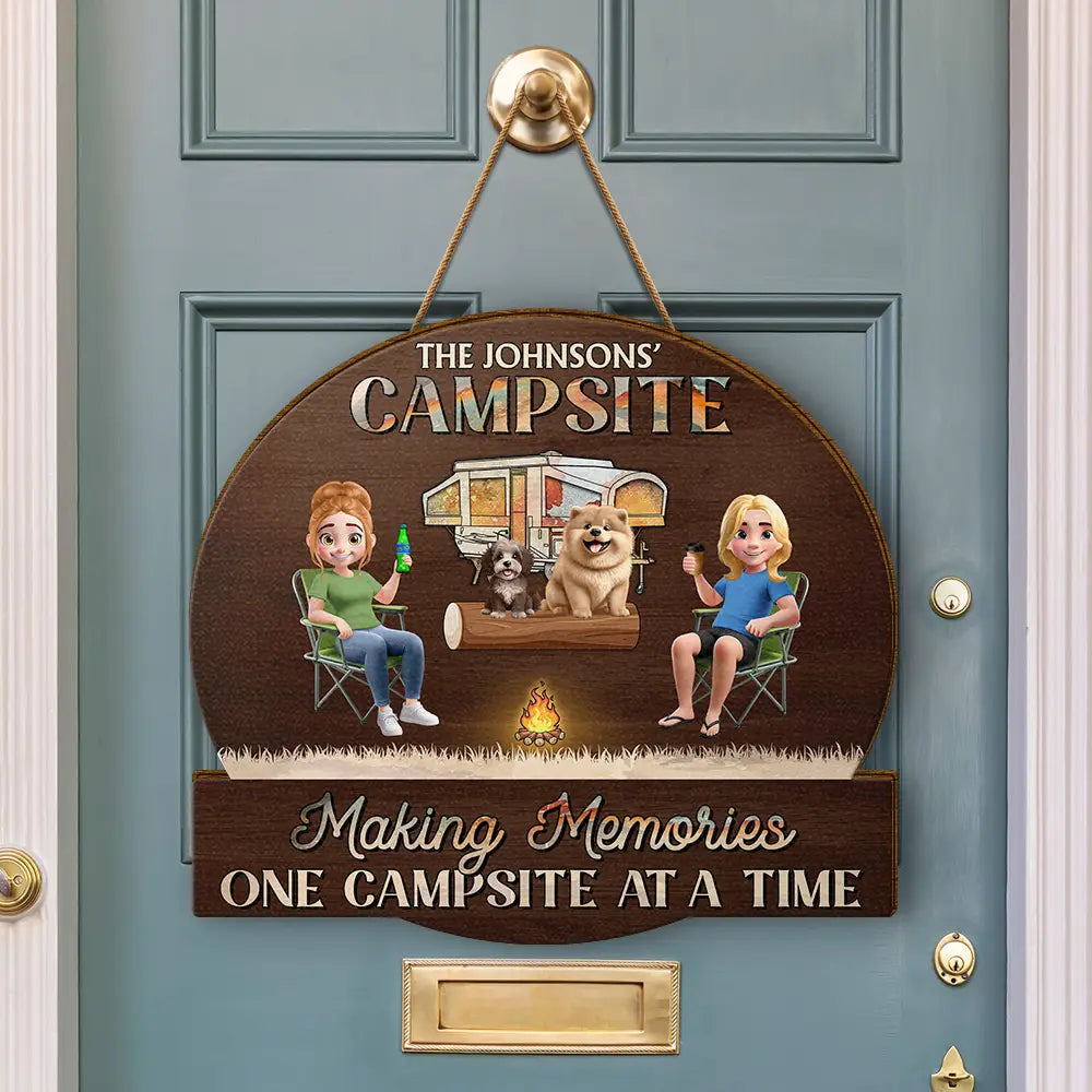Family,Camping,Campsite,Happy - Camping Family Making Memories 3D Effect - Personalized Custom Shaped Wood Sign