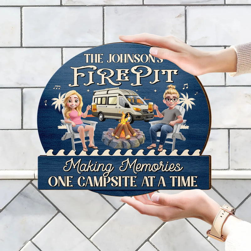 Gift For Couples, Gift For Husband, Gift For Wife, Camping, Campsite, Happy - Camping Firepit Couple Where Music Gets Played - Personalized Custom Shaped Wood Sign
