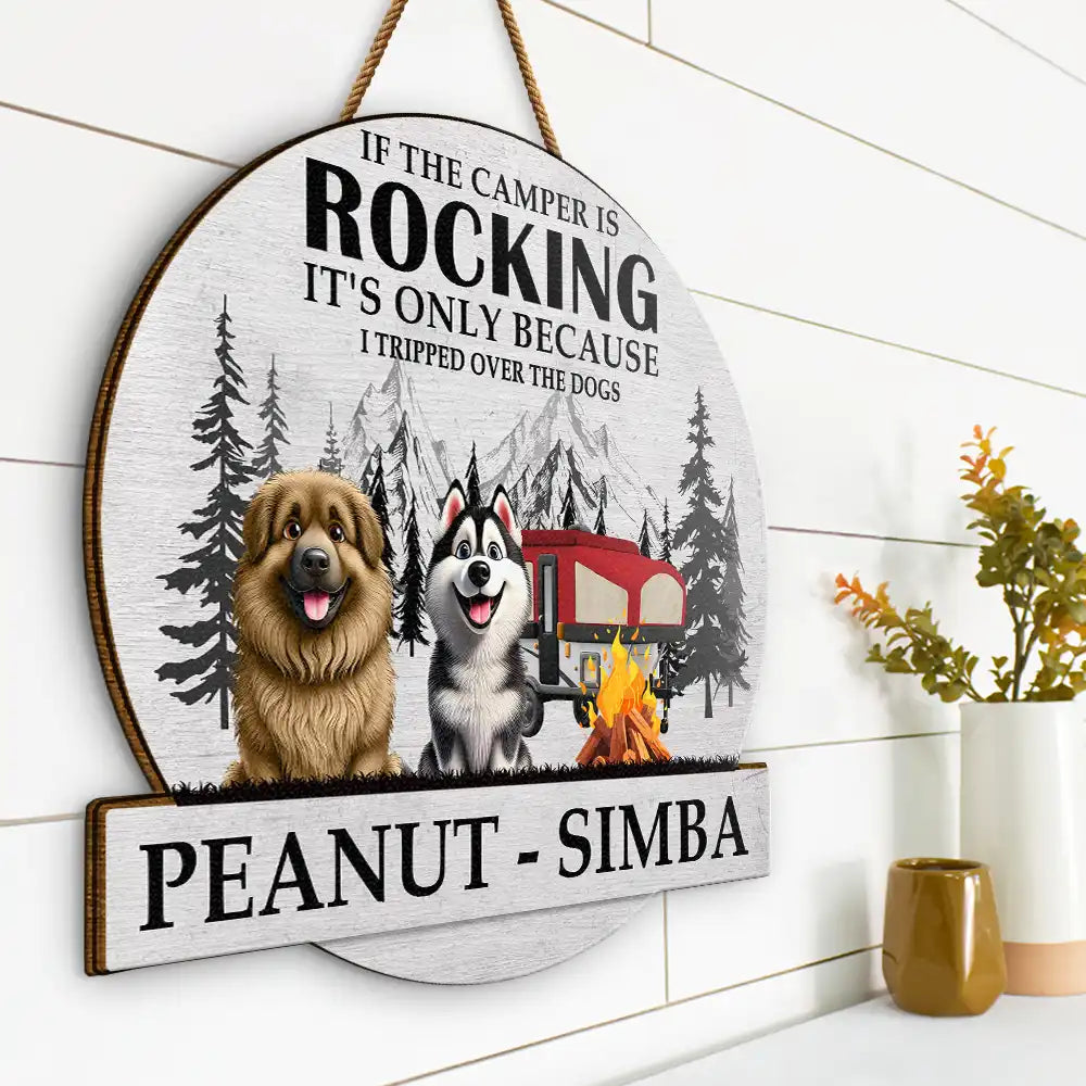 Gift For Couples,Dog Lovers,Dog Couple,Funny - Camping I Tripped Over The Dog - Personalized Custom Shaped Wood Sign