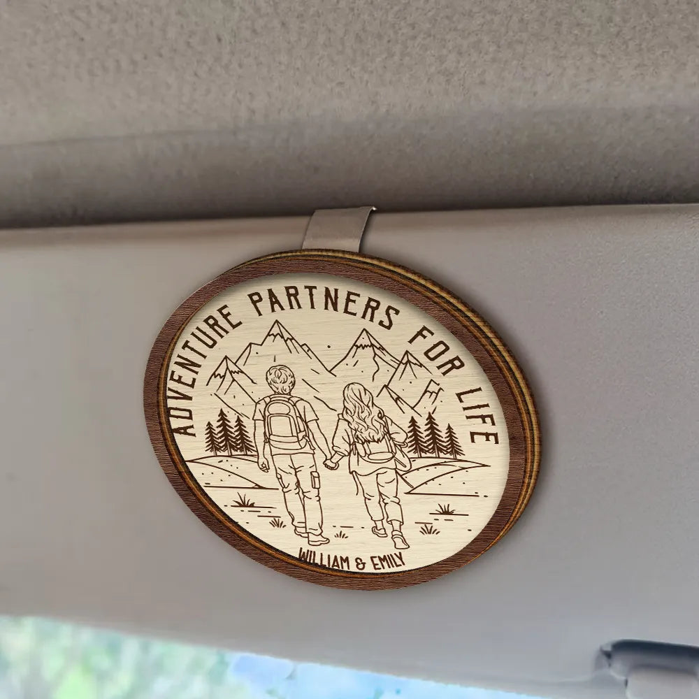 Gift For Couples,Old Couples,Gift For Husband,Gift For Wife,Gift For Boyfriend,Gift For Girlfriend,Happy - Camping Partners For Life - Personalized Custom Shaped Car Visor Clip