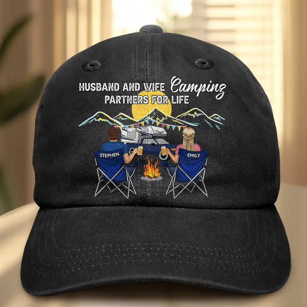 Camping Partners For Life - Personalized Vintage Washed Denim Cap