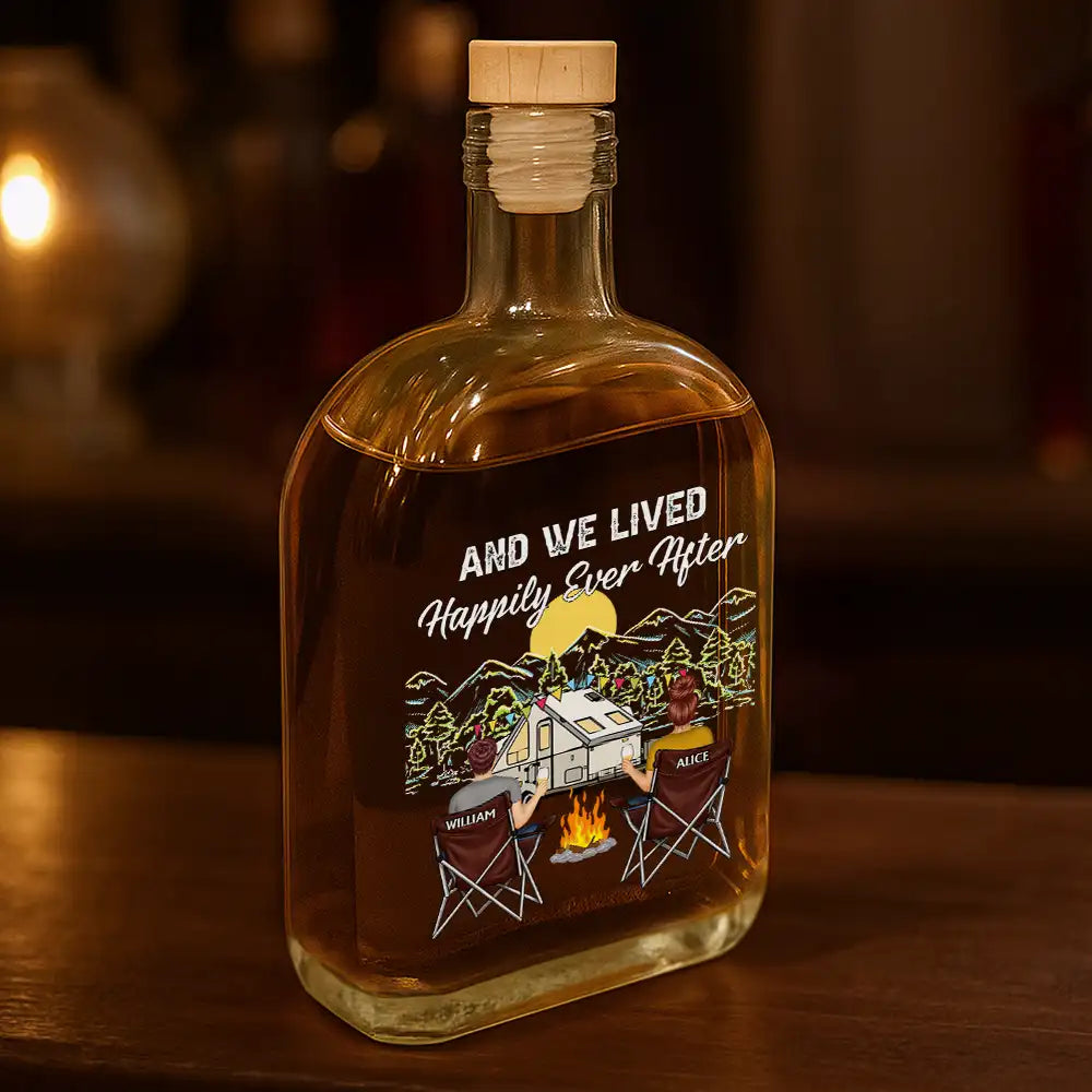 Camping, Campsite, Gift For Couples, Happy, Gift For Husband, Gift For Girlfriend, Gift For Boyfriend, Gift For Wife - Camping Partners For Life - Personalized Whiskey Bottle