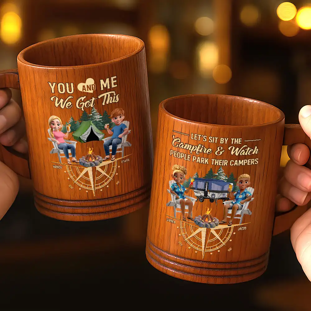 Camping,Campsite,Gift For Couples,Happy - Camping Partners For Life - Personalized Wooden Mug